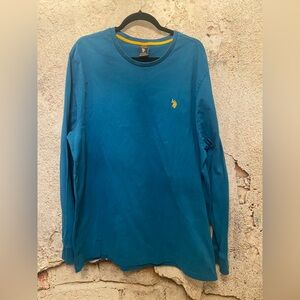 MENS US Polo Retro Teal Blue LS Tee